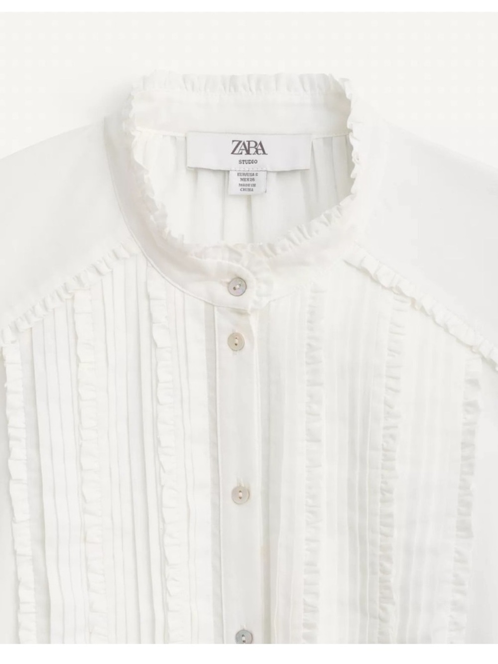 Zara White Pleated Button-Down Shirt - Picture 9 of 13